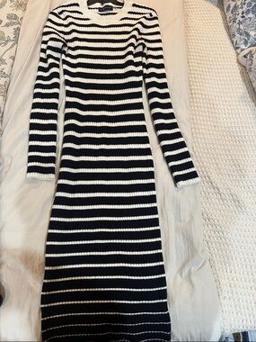 Striped Black and White Long Sleeve Knit Dress
